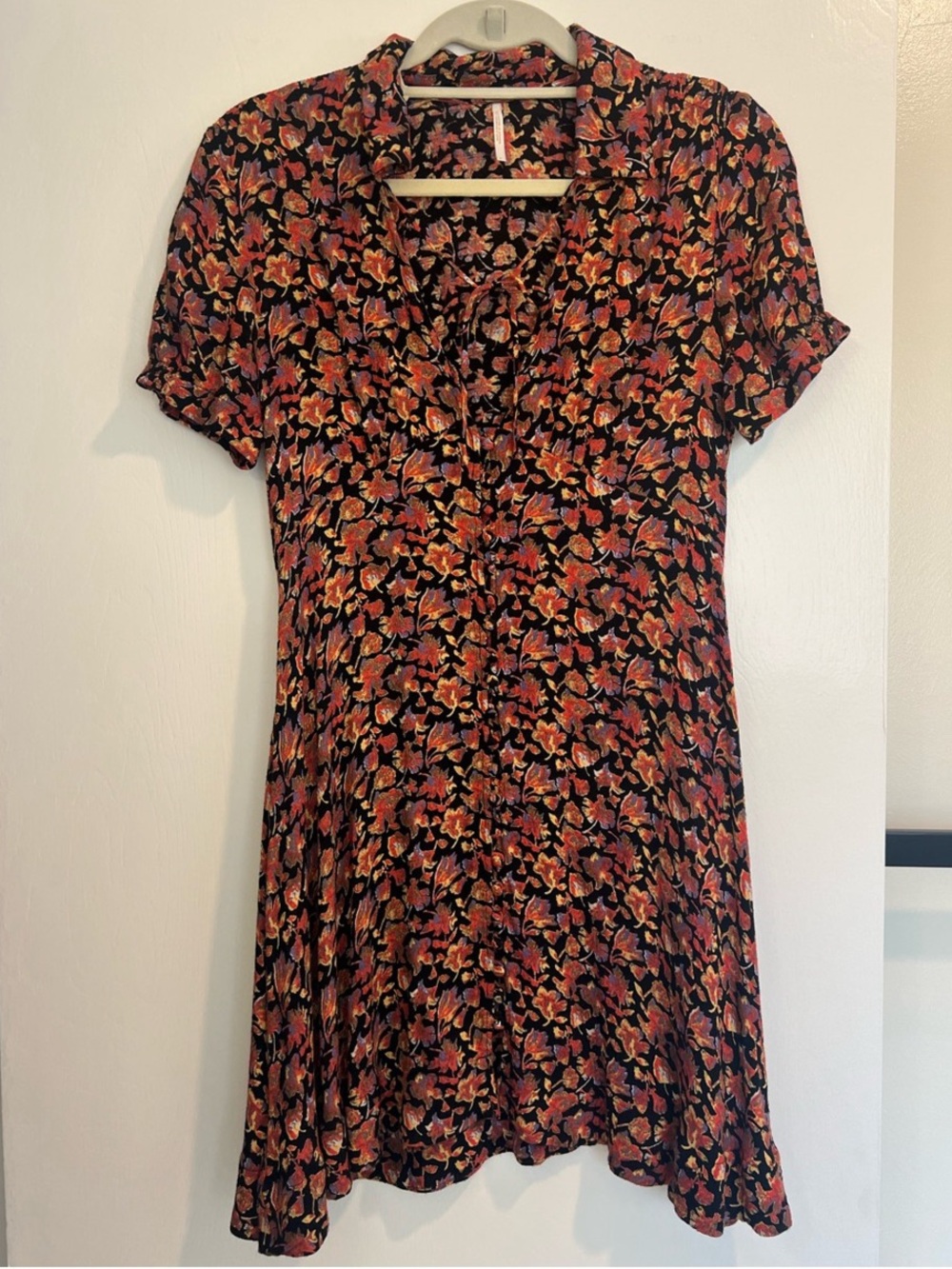 Free People Floral Mini Dress in Black & Orange